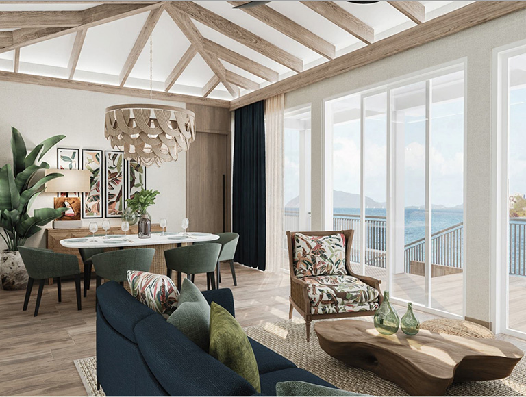 Rendering of new Beachfront Villa living quarters with a view of Deadman’s Bay.