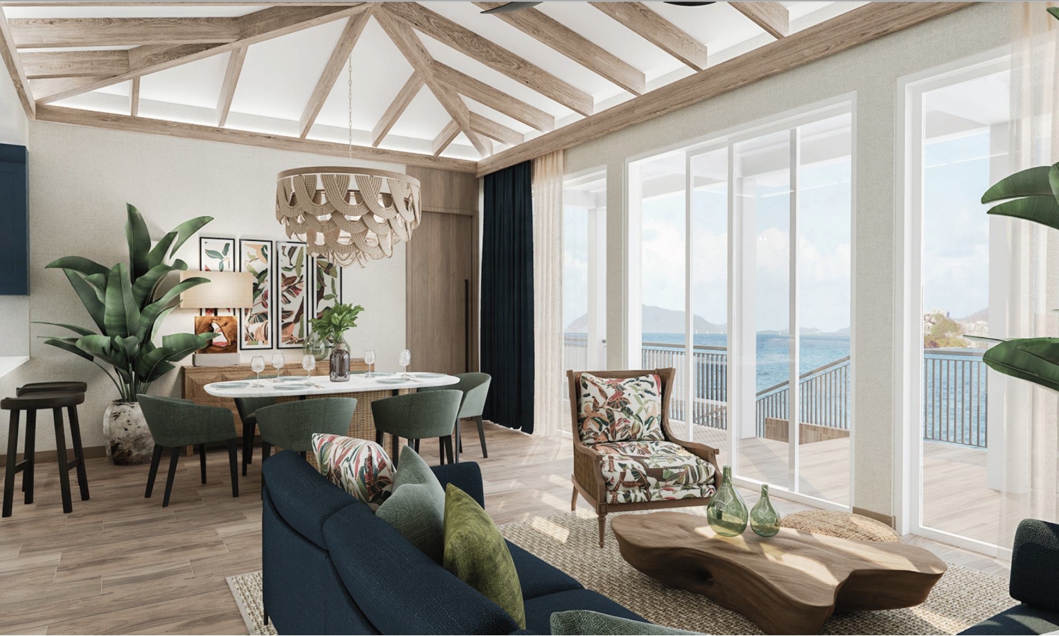 Rendering of living space in new Beachfront Villa.